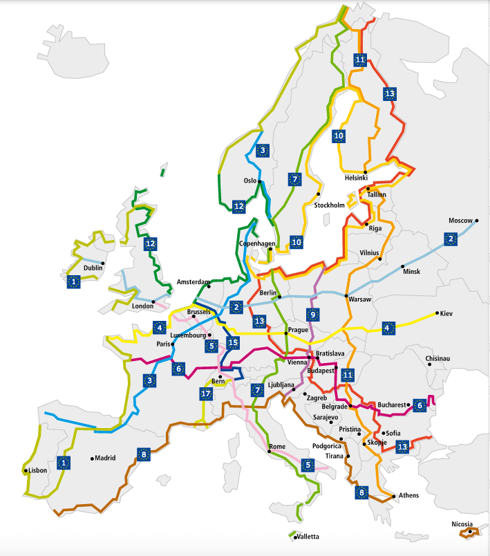 Carte vélo Europe © Eurovelo