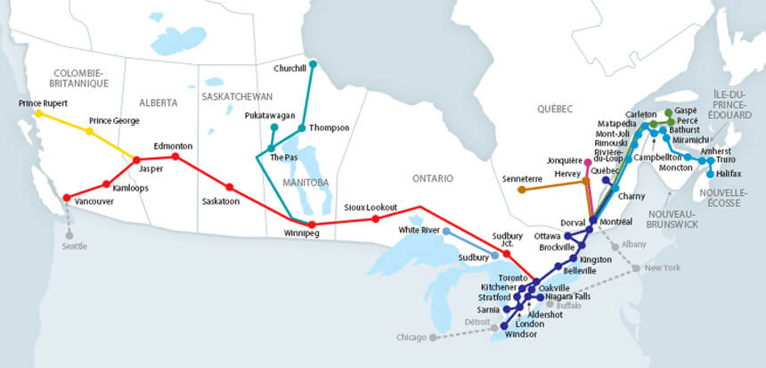 Les trajets de train au Canada © Via Rail Les trajets de train au Canada © Via Rail